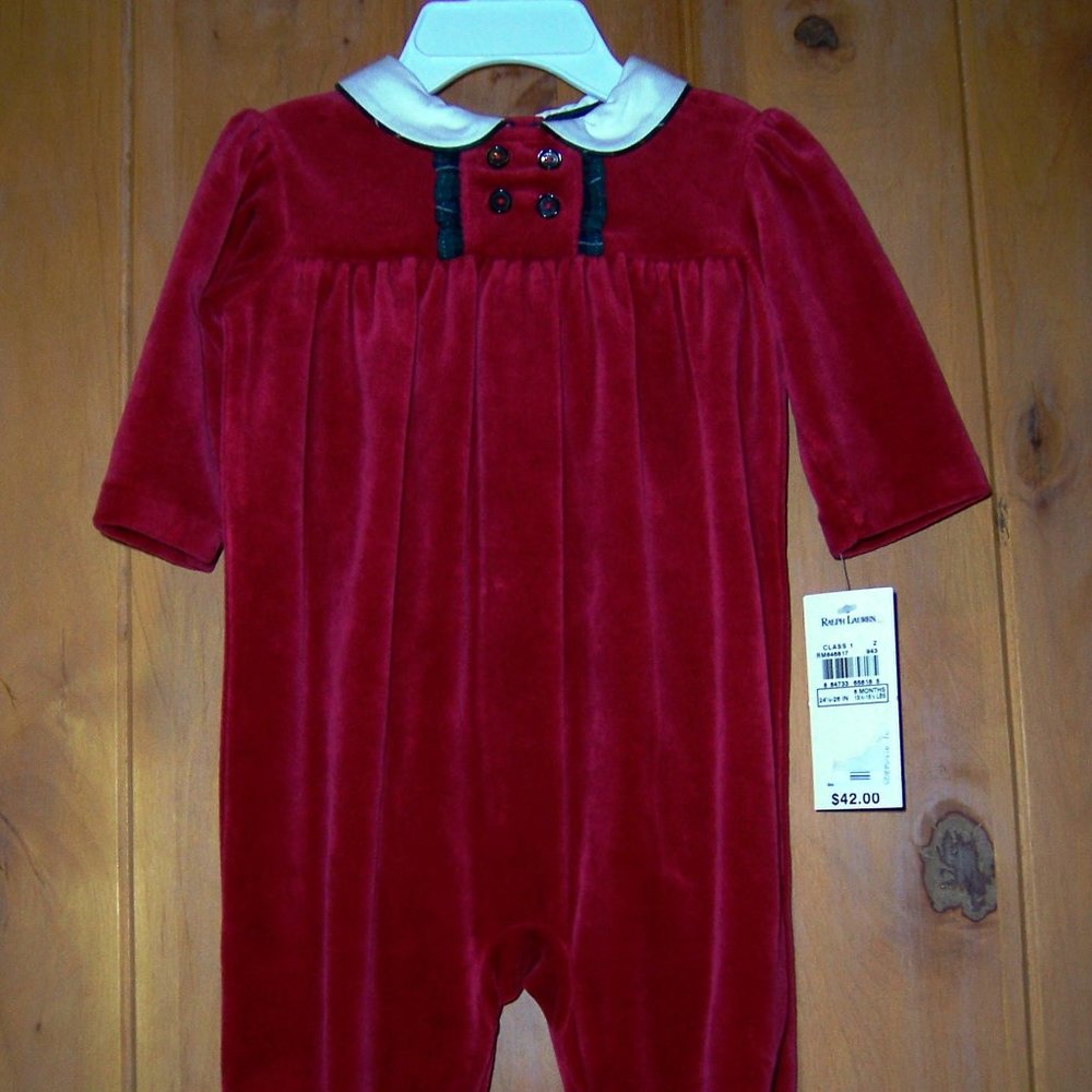 Ralph Lauren Polo Holiday Christmas Red Romper Baby Size 6 month